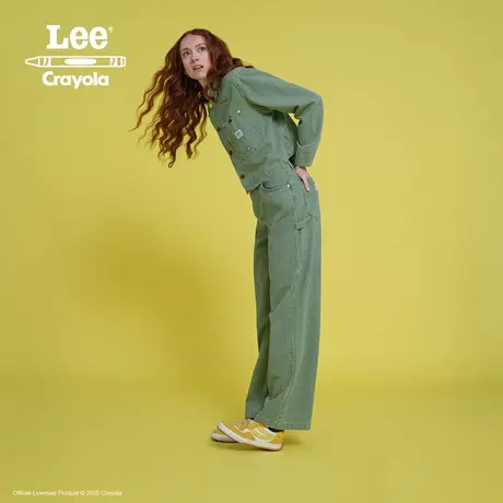 Lee× Crayola联名商场同款25冬新舒适直筒竖条纹黄绿女休闲布裤商品大图
