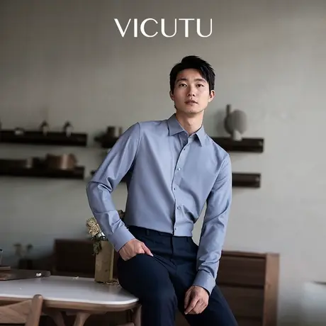 VICUTU/威可多男士长袖衬衫秋季亲肤绵羊毛面料百搭商务衬衣图片