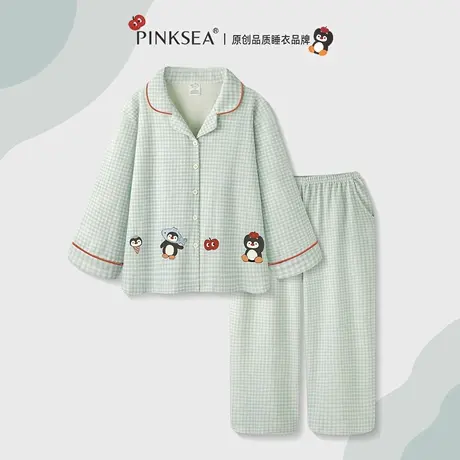 纯棉睡衣女2025新款可爱女生纯棉长袖家居服柔软格子宽松女款套装商品大图