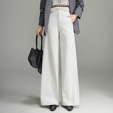 白色阔腿裤女2025秋季新款高腰宽松垂感通勤长裤百搭休闲裤大脚裤商品大图