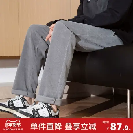 唐狮秋冬新款男休闲长裤雪尼尔加厚直筒裤灯芯绒裤子韩版潮流商品大图