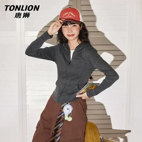 唐狮官方连帽外套女2026新款春季修身显瘦开衫运动衫帽衫短上衣VC图片
