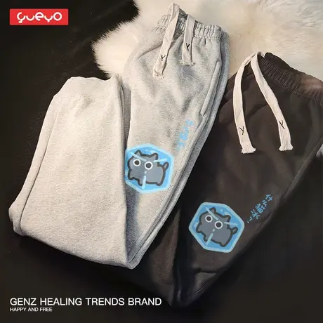 悦游 什么猫冰 长裤男冬季猫咪搞笑谐音毛病宽松束脚加绒休闲裤商品大图