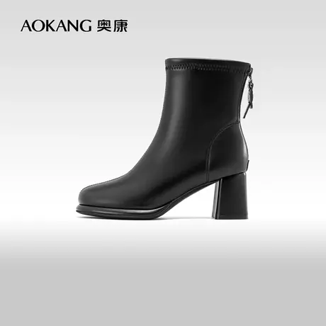 奥康女鞋 2023冬季新款时尚休闲加绒女靴配裙子高跟百搭时装靴图片