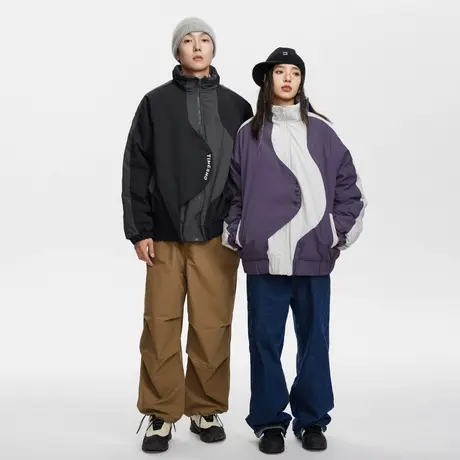 设计感棉服女冬季夹棉外套2023新款复古拼接情侣装宽松棉衣商品大图