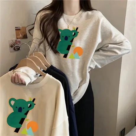 秋冬2023新款女装圆领卫衣宽松显瘦韩版百搭加绒加厚ins潮牌上衣商品大图