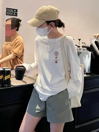 白色德绒仿棉长袖t恤女秋冬季洋气减龄独特别致内搭打底衫上衣服商品大图