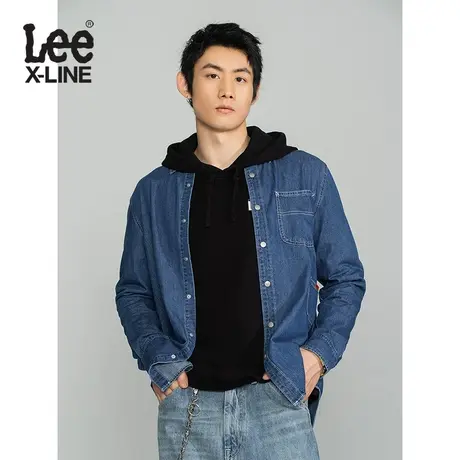 【直播间专享秒杀】LeeXLINE标准版型中蓝色牛仔衬衫长袖男休闲潮图片