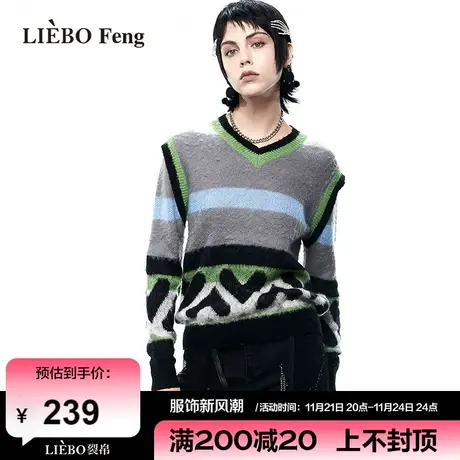 裂帛LIEBOFeng商场同款设计感简约通勤圆领撞色套头毛衣女商品大图