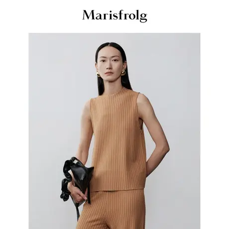 【商场同款】玛丝菲尔冬季新款卡其色圆领时尚无袖针织衫商品大图