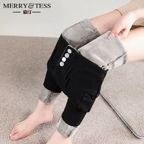 黑色小脚牛仔裤女设计感2023年秋冬季新款加绒弹力修身网红铅笔裤商品大图