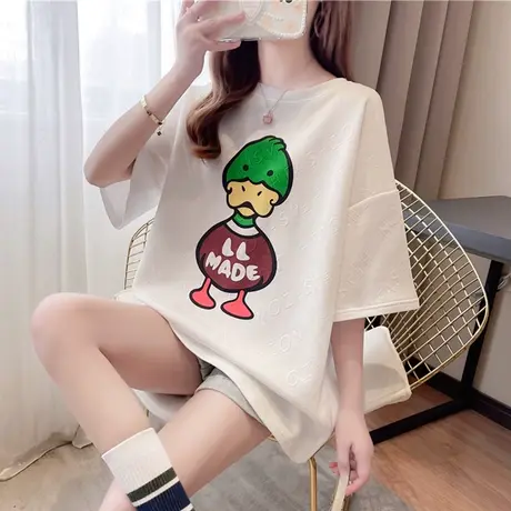 设计感小众短袖t恤女夏季韩版宽松大码女装中长款可爱百搭上衣服商品大图