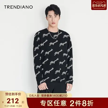 TRENDIANO官方潮牌男装秋冬季针织衫满幅字母印花套头毛衣男士商品大图
