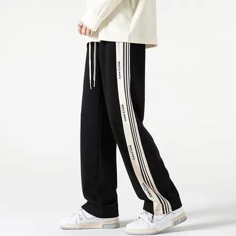 条纹休闲裤子男夏季新款美式高街宽松直筒卫裤男生春秋阔腿运动裤商品大图