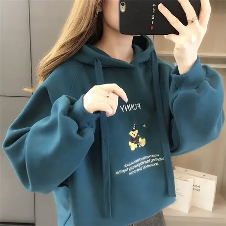 2023春秋装新款韩版宽松薄款套头卫衣女连帽卡通外套上衣加厚加绒图片