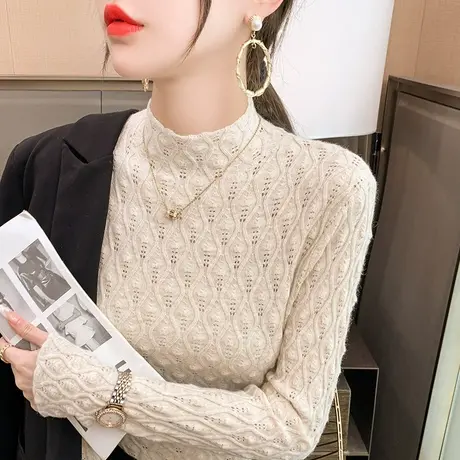 秋冬季新款半高领打底衫女士长袖针织衫春秋套头内搭毛衣洋气上衣商品大图