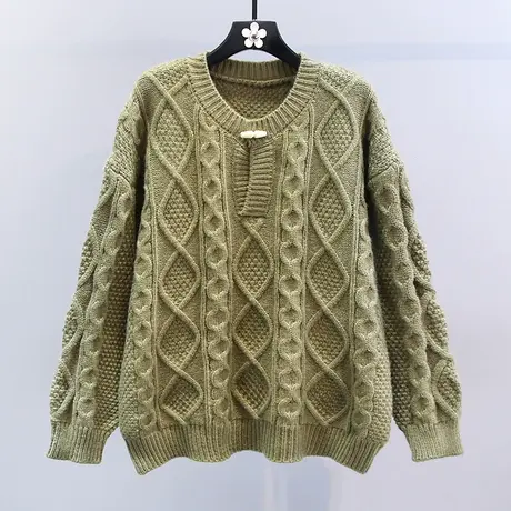 日系复古慵懒风麻花毛衣女秋冬2023新款宽松加厚设计感针织衫上衣图片