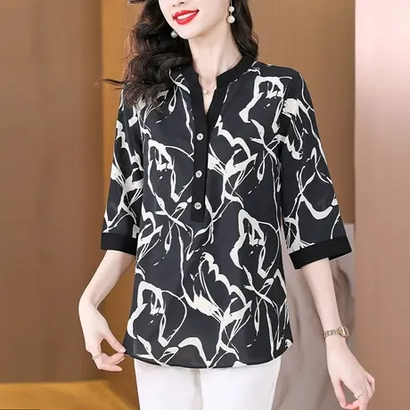 七分袖衬衫女夏季2023年新款气质减龄时尚妈妈装大码宽松遮肚小衫图片