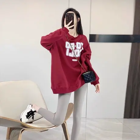 红色卫衣女秋冬新款2023爆款欧货大版宽松洋气时尚中长款上衣外套图片