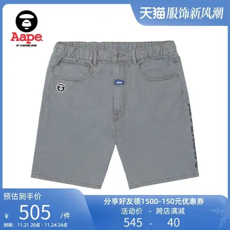 Aape旗舰店男装春夏刺绣猿颜徽章印花图案休闲牛仔短裤A603XAK商品大图