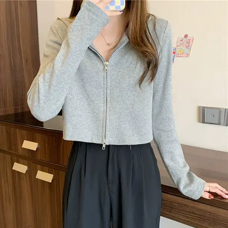 连帽卫衣女潮ins早秋薄款宽松韩版学生短款长袖开衫双拉链上衣潮商品大图