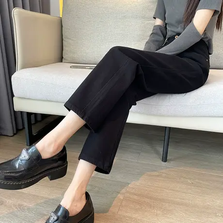 高腰直筒牛仔裤女春秋季新款黑色宽松显瘦九分烟管小个子阔腿裤潮商品大图