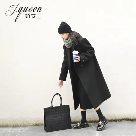 毛呢外套女中长款冬季复古加厚韩版气质宽松显瘦黑色百搭呢子大衣商品大图