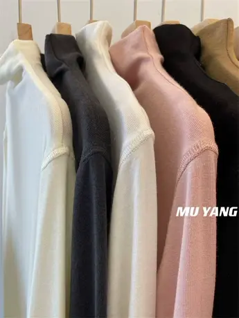 霸气自留！好穿 两面穿半高领软糯百搭直筒打底衫长袖T恤女秋冬装图片