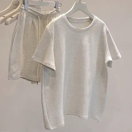 ins超火松紧腰短裤短袖T恤两件套女夏季宽松显瘦百搭刺绣休闲套装图片