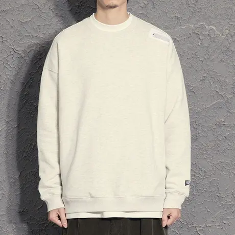 燕麦色内搭男高级感卫衣潮牌痞帅小众设计感潮流百搭宽松青少年图片