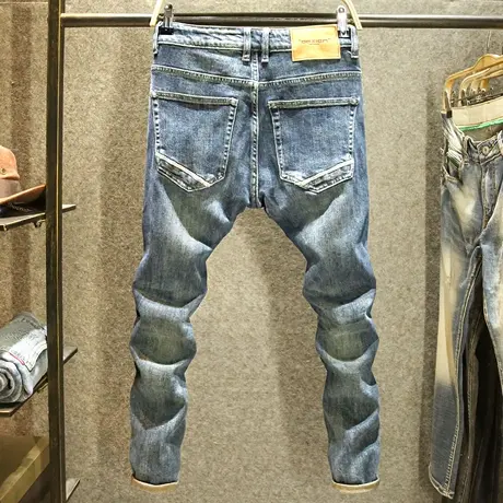 秋季百搭牛仔裤男款弹力修身小直筒裤子潮流韩版青年复古耐磨长裤商品大图