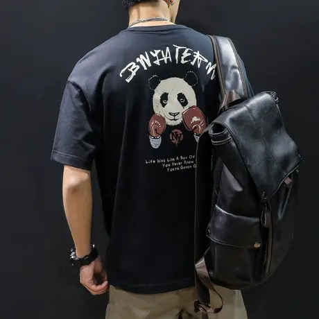 夏季纯棉短袖t恤男宽松ins潮牌半袖大码2024新款加肥加大体恤潮流商品大图