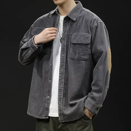 灯芯绒衬衫男长袖春秋加肥加大衬衣休闲男士外套上衣2024春季大码商品大图