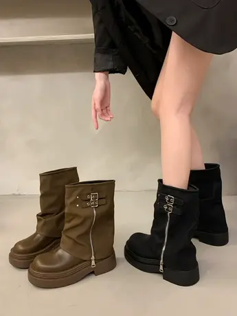 小个子复古英伦风厚底马丁靴女款2023新款秋季显瘦爆款堆堆短靴子图片