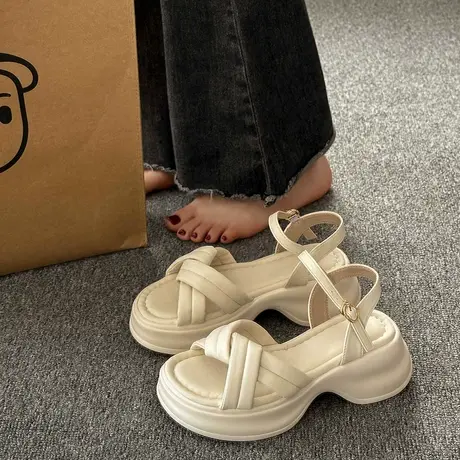 凉鞋女夏季2024新款松糕厚底高级感小众绝美配裙子休闲罗马沙滩鞋图片