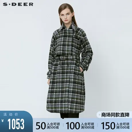 sdeer圣迪奥2021冬新品复古翻领双排扣收腰长款毛呢大衣S21481826图片