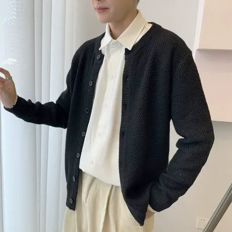 2022春秋季新款针织开衫男日系外穿ins情侣黑色百搭美式休闲外套商品大图