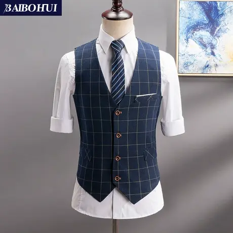 春秋新款格子西装马甲男修身韩版潮流小西服马夹男士青年背心坎肩商品大图