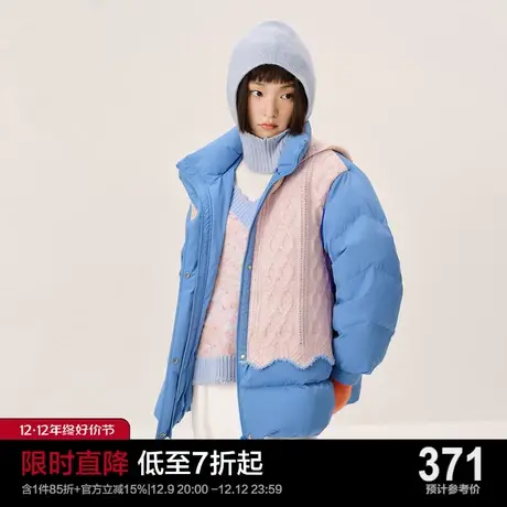 乐町针织拼接羽绒服休闲冬季新款短款羽绒女宽松时尚商品大图