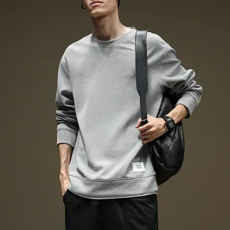 潮牌秋季男装卫衣青少年潮牌男装纯色长袖百搭男士春秋休闲卫衣商品大图