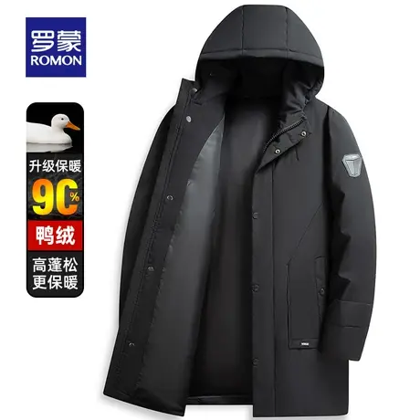 罗蒙男士商务保暖羽绒服2023冬季新款中长款连帽时尚百搭休闲外套商品大图