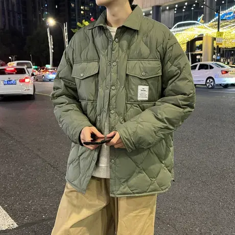 唐狮2023冬新款羽绒服男士衬衫领轻薄羽绒服口袋工装加厚外套潮wp图片
