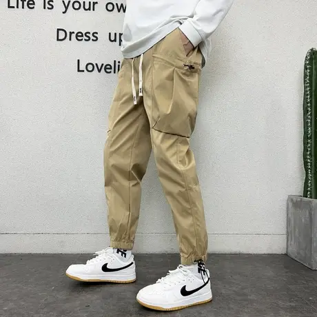 春秋季潮牌纯色工装裤宽松休闲束脚九分裤潮男痞帅小脚哈伦裤男款商品大图