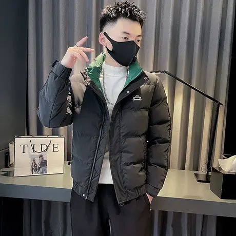 立领撞色棉服男冬季韩版潮流痞帅高级感外套青年休闲加厚冬装棉衣图片