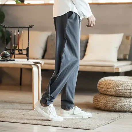 春秋季中国风裤子男宽松大码国潮小脚阔腿哈伦裤复古盘扣束脚裤潮图片