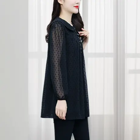 早春装新款雪纺衫女长袖2024年春秋宽松上衣中长款大码胖mm遮肚子商品大图