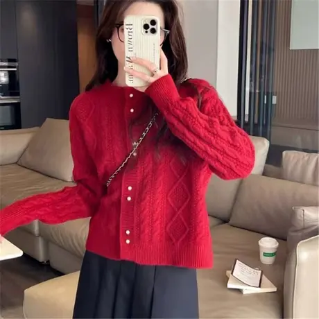 2024春装本命年红色针织开衫毛衣女2023新款秋冬外搭冬季外套春秋商品大图
