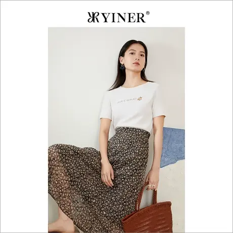 YINER音儿线上专选女装2022夏季花朵字母针织衫套头商品大图