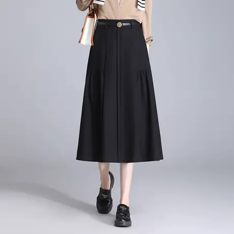 黑色显瘦半身裙女春季2024新款高腰中长款百搭a字裙时尚休闲裙子图片