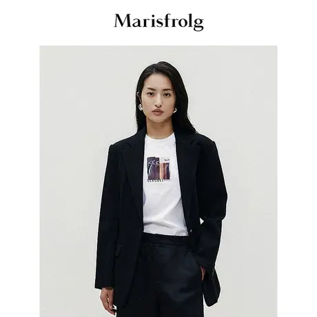 【商场同款】玛丝菲尔春季新款黑色简约通勤职业装收腰西装外套女商品大图